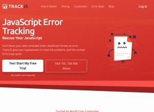 How trackjs.com looks like on a tablet such as an iPad.