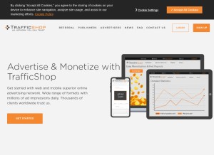 How trafficshop.com looks like on a tablet such as an iPad.