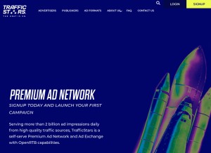 How trafficstars.com looks like on a tablet such as an iPad.