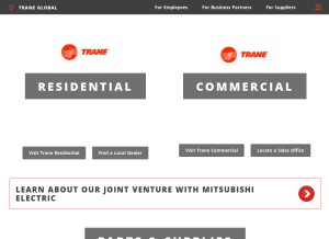 How trane.com looks like on a tablet such as an iPad.
