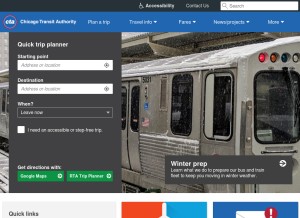 How transitchicago.com looks like on a tablet such as an iPad.