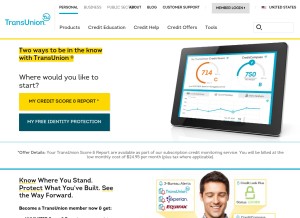 How transunion.com looks like on a tablet such as an iPad.