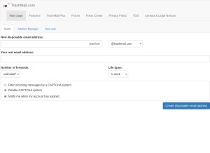 How trashmail.com looks like on a tablet such as an iPad.