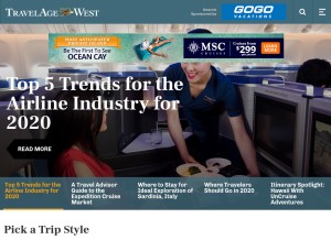 How travelagewest.com looks like on a tablet such as an iPad.