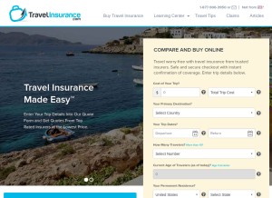 How travelinsurance.com looks like on a tablet such as an iPad.