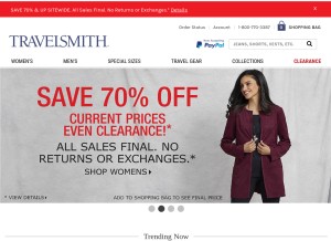 How travelsmith.com looks like on a tablet such as an iPad.