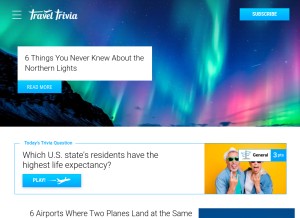 How traveltrivia.com looks like on a tablet such as an iPad.