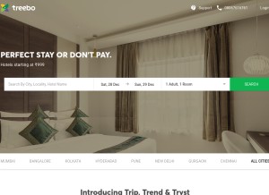How treebo.com looks like on a tablet such as an iPad.