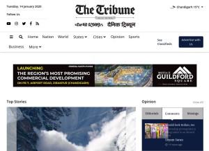 How tribuneindia.com looks like on a tablet such as an iPad.