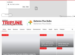 How tribuneonlineng.com looks like on a tablet such as an iPad.