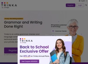 How trinka.ai looks like on a tablet such as an iPad.
