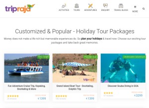 How tripraja.com looks like on a tablet such as an iPad.