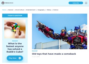 How triviagenius.com looks like on a tablet such as an iPad.