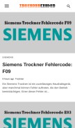 How trockner-fehler.net looks like on a mobile device such as an iPhone.
