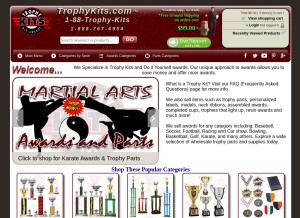 How trophykits.com looks like on a tablet such as an iPad.