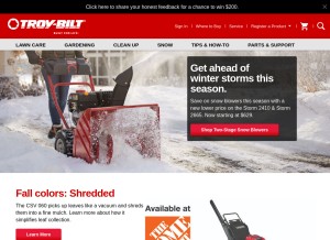 How troybilt.com looks like on a tablet such as an iPad.