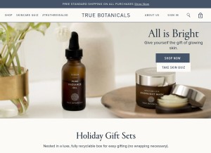 How truebotanicals.com looks like on a tablet such as an iPad.