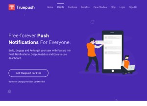 How truepush.com looks like on a tablet such as an iPad.