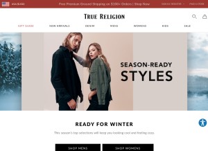 How truereligion.com looks like on a tablet such as an iPad.