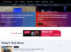 How trustedreviews.com looks like on a tablet such as an iPad.