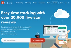How tsheets.com looks like on a tablet such as an iPad.