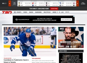 How tsn.ca looks like on a tablet such as an iPad.