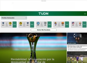 How tudn.mx looks like on a tablet such as an iPad.