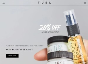 How tuelskincare.com looks like on a tablet such as an iPad.