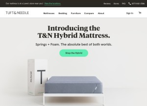 How tuftandneedle.com looks like on a tablet such as an iPad.