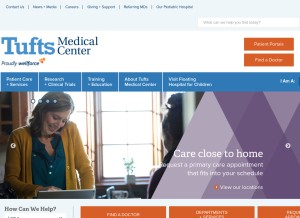 How tuftsmedicalcenter.org looks like on a tablet such as an iPad.