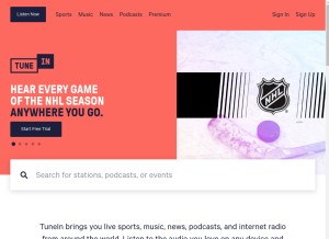 How tunein.com looks like on a tablet such as an iPad.