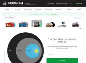 How turntablelab.com looks like on a tablet such as an iPad.