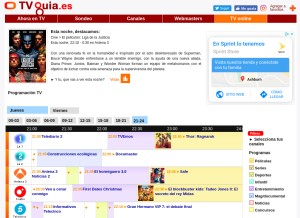 How tvguia.es looks like on a tablet such as an iPad.