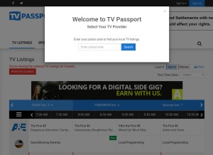How tvpassport.com looks like on a tablet such as an iPad.