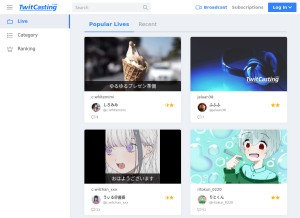 How twitcasting.tv looks like on a tablet such as an iPad.