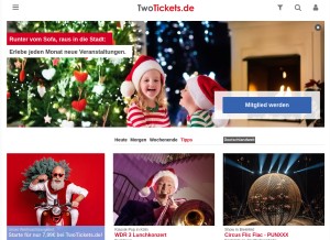 How twotickets.de looks like on a tablet such as an iPad.