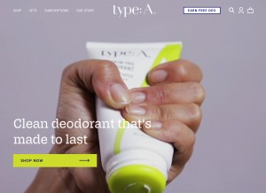 How typeadeodorant.com looks like on a tablet such as an iPad.