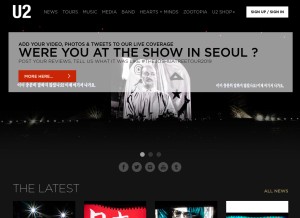 How u2.com looks like on a tablet such as an iPad.