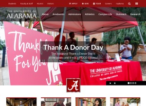 How ua.edu looks like on a tablet such as an iPad.