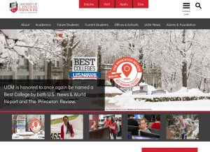 How ucmo.edu looks like on a tablet such as an iPad.