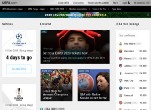 How uefa.com looks like on a tablet such as an iPad.