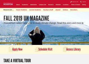 How uh.edu looks like on a tablet such as an iPad.