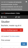 How uio.no looks like on a mobile device such as an iPhone.
