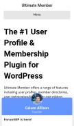 How ultimatemember.com looks like on a mobile device such as an iPhone.