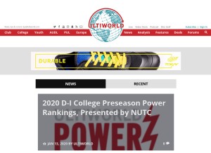 How ultiworld.com looks like on a tablet such as an iPad.