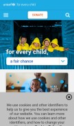 How unicef.org looks like on a mobile device such as an iPhone.