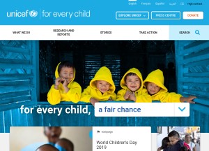 How unicef.org looks like on a tablet such as an iPad.