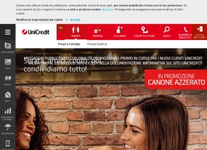How unicredit.it looks like on a tablet such as an iPad.