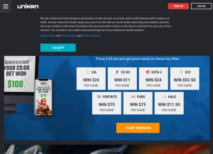 How unikrn.com looks like on a tablet such as an iPad.
