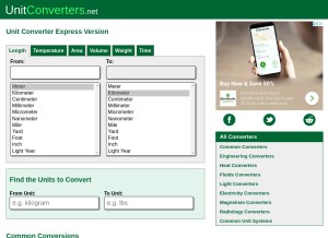 How unitconverters.net looks like on a tablet such as an iPad.